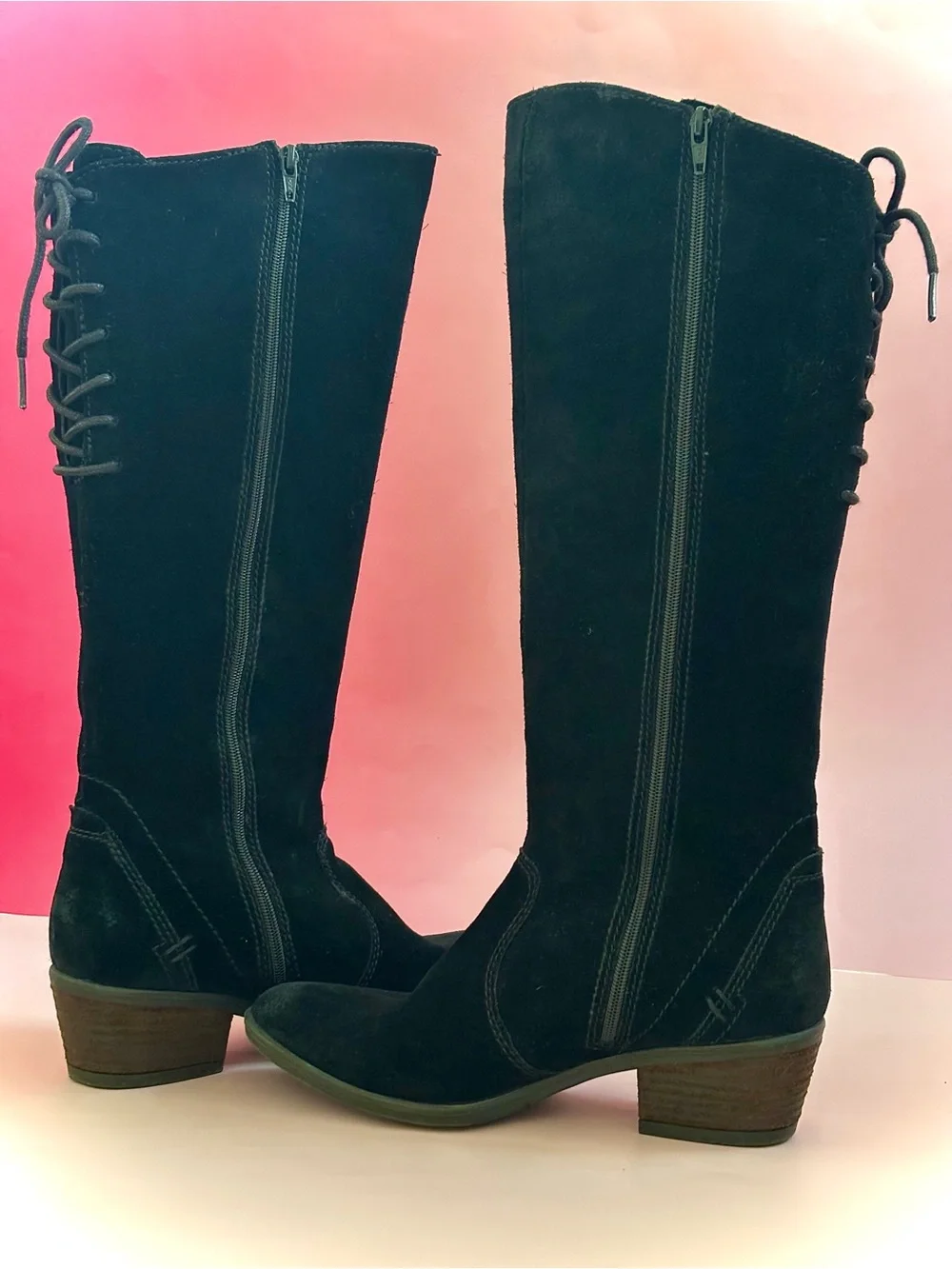 Josef Seibel Black Suede Boots with Back Lace Detail